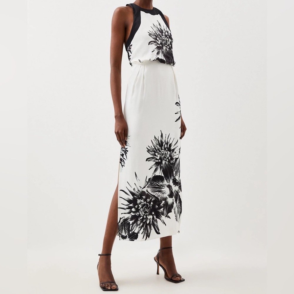 Karen Millen Satin Crepe Floral Midi Dress